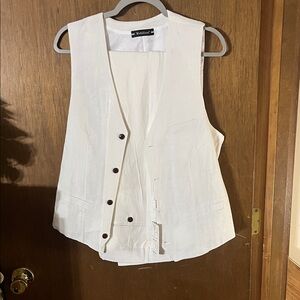 Wehilion Women’s Cream Linen-Blend 2-Piece Suit Set (Vest & Pants) Size M 40/34